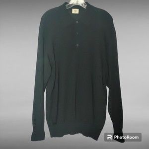 Marz Men's Black Wool Sweater Size 52 Large Long Sleeve Polo Collar Germany